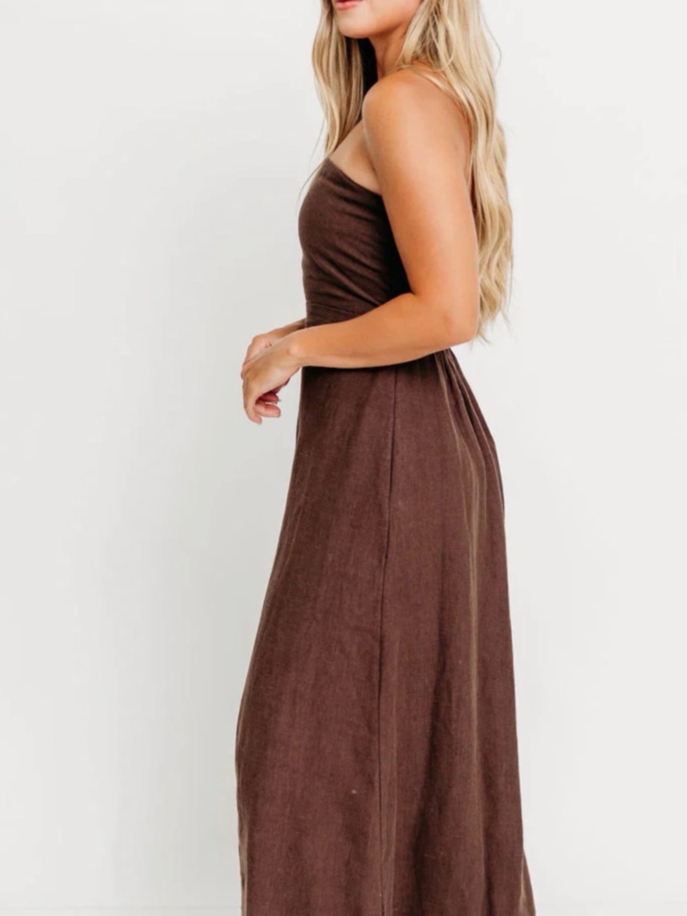 Worth collective Irise dress in Brown Strapless Maxi Dress 100% linen  NWT